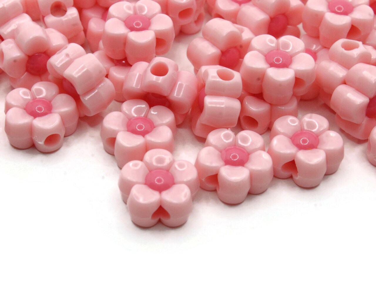 50 11mm Pink and Bright Pink Two-Tone Daisy Flower Plastic Beads